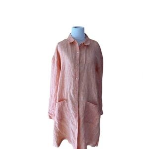 NWT Jones & co. 100% linen chambray button down shirt dress,  peach, size L